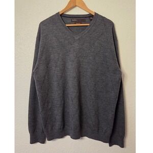 Perry Ellis‎ Old Money 100% Gray Merino Wool V-Neck Sweater Men's XL